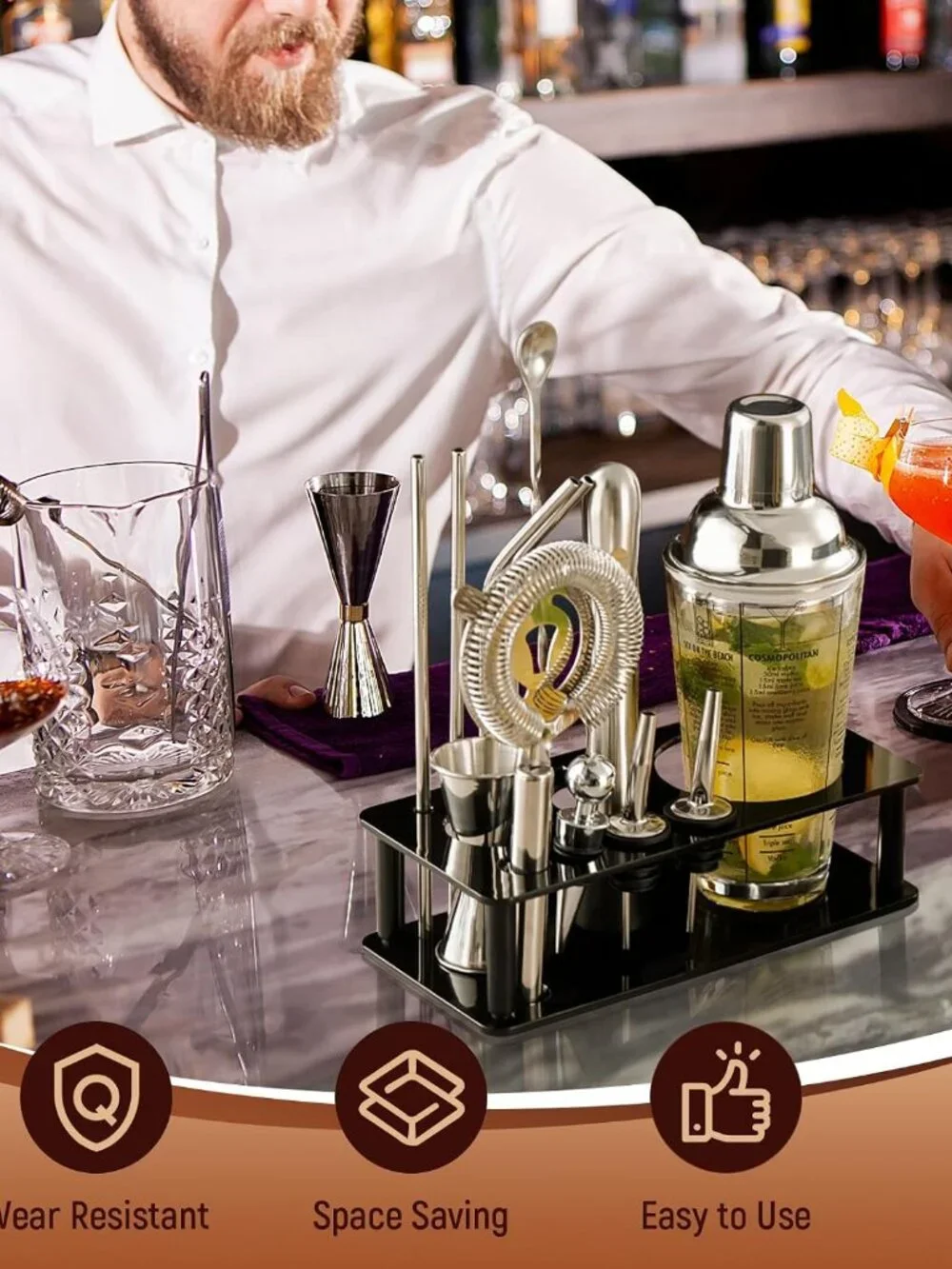 Professional Cocktail Shaker Bartender Tool Stand - NEW